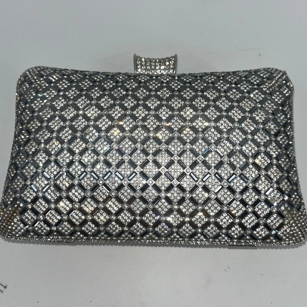 Silver Rhinestone Evening Clutch Bag Party Prom Wedding‎ Cocktail Sparkly